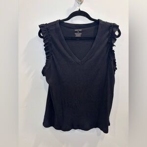Nine West Black V-Neck Ruffle Tank Top